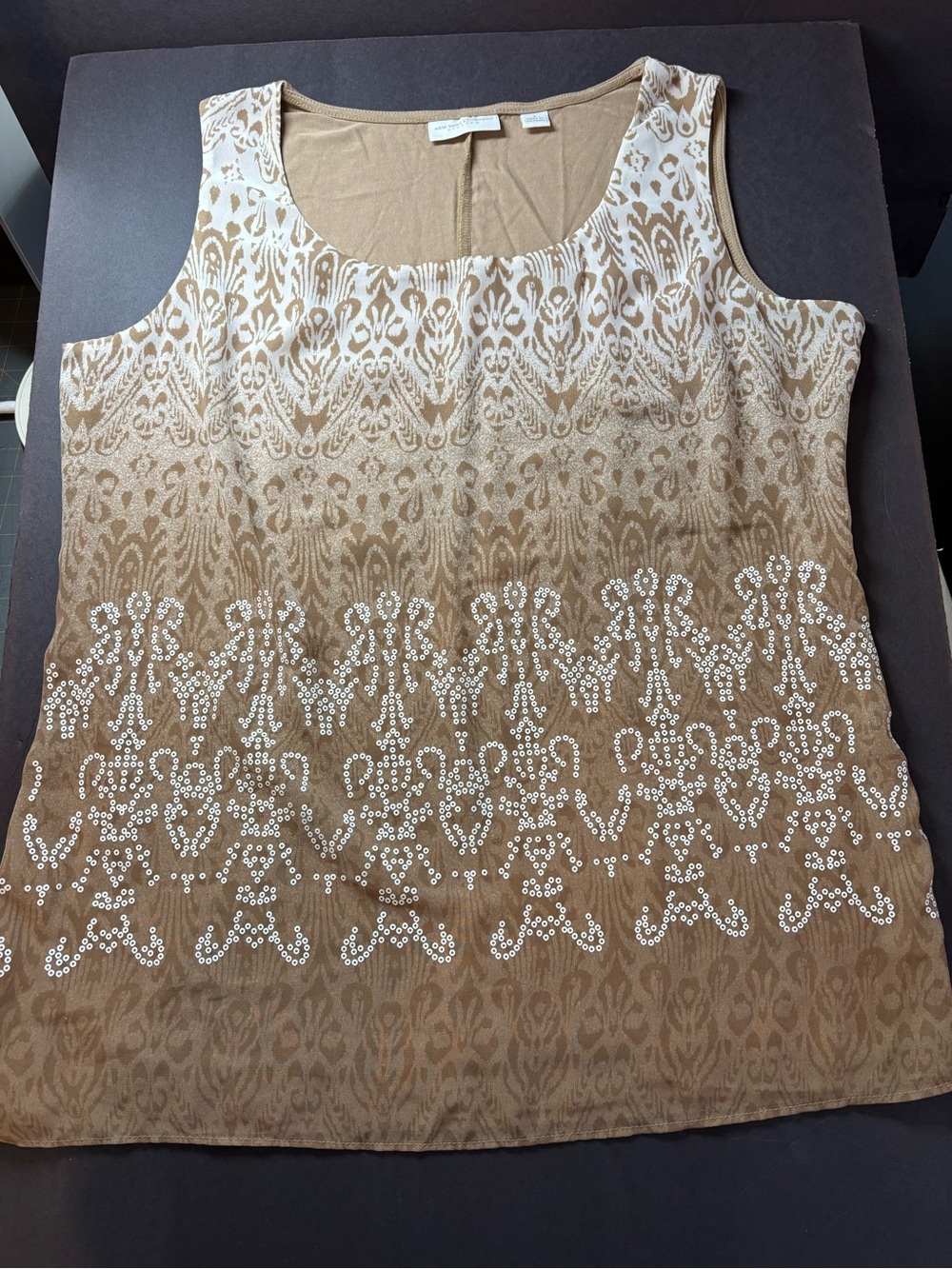 New York & Company Beige Embellished Scoop Neck Tank